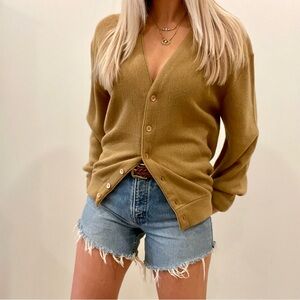 Vintage 70’s V-neck Knit Cardigan in Golden Camel